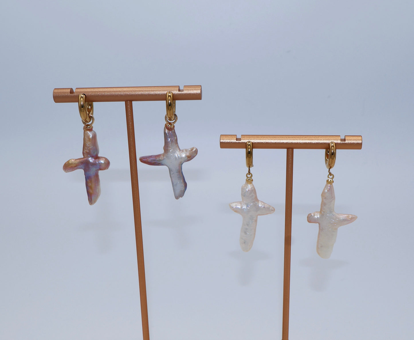 Sophia Baroque Cross Pearl Earrings Minimal