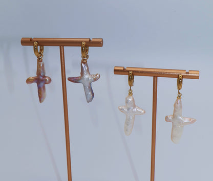 Sophia Baroque Cross Pearl Earrings Minimal