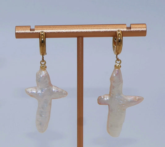 Sophia Baroque Cross Pearl Earrings Minimal