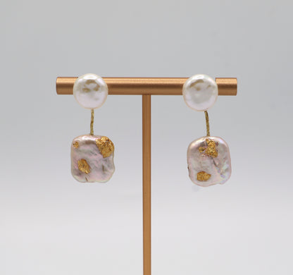 Isis Baroque Round & Square Pearl Earrings