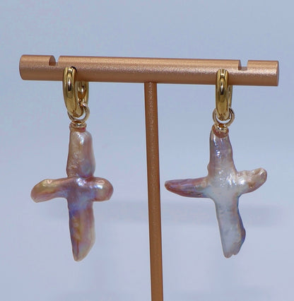 Sophia Baroque Cross Pearl Earrings Minimal