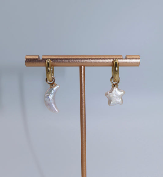 Diana Freshwater White Star & Moon Pearl Earrings