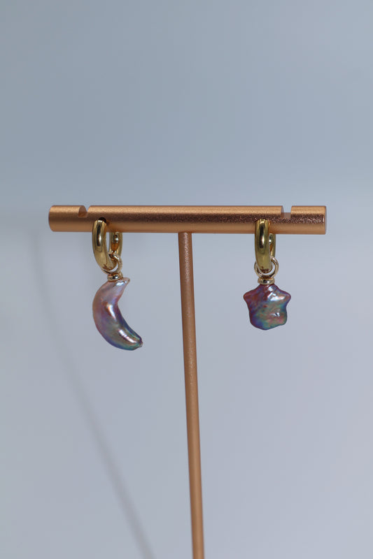 Diana Freshwater Iridescent Star & Moon Pearl Earrings